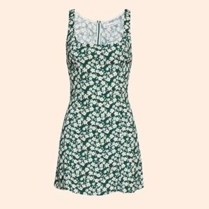REFORMATION Green Floral Noha Babydoll Mini Tank Dress Cilantro Leg Slit Sz 6